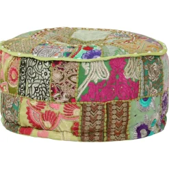 vidaXL Poef patchwork rond handgemaakt 40x20 cm katoen groen