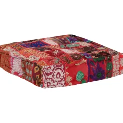 vidaXL Poef patchwork vierkant handgemaakt 50x50x12 cm katoen rood