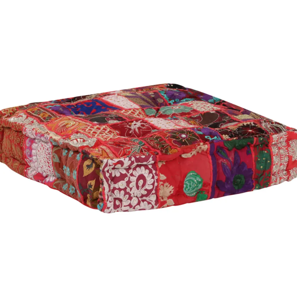 vidaXL Poef patchwork vierkant handgemaakt 50x50x12 cm katoen rood