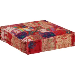 vidaXL Poef patchwork vierkant handgemaakt 50x50x12 cm katoen rood