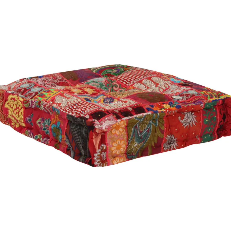 vidaXL Poef patchwork vierkant handgemaakt 50x50x12 cm katoen rood