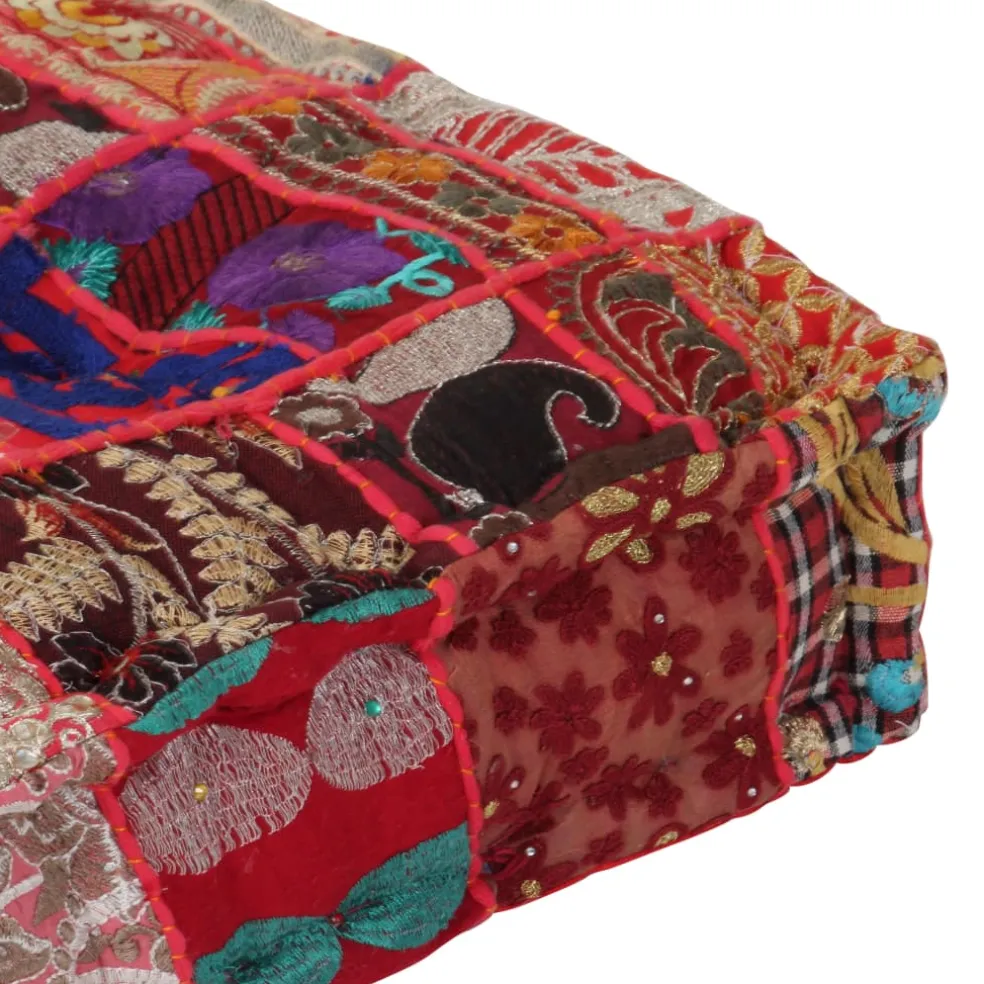 vidaXL Poef patchwork vierkant handgemaakt 50x50x12 cm katoen rood