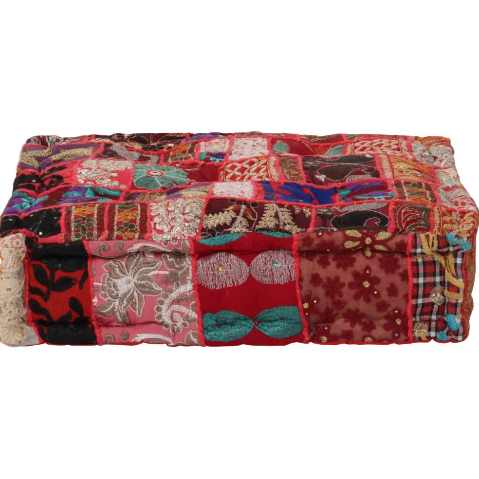 vidaXL Poef patchwork vierkant handgemaakt 50x50x12 cm katoen rood