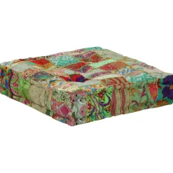 vidaXL Poef patchwork vierkant handgemaakt 50x50x12 cm katoen groen
