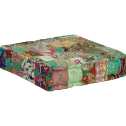 vidaXL Poef patchwork vierkant handgemaakt 50x50x12 cm katoen groen