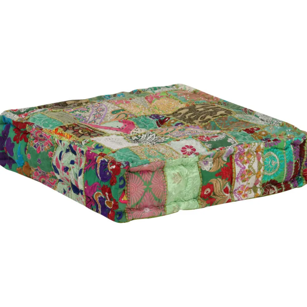 vidaXL Poef patchwork vierkant handgemaakt 50x50x12 cm katoen groen
