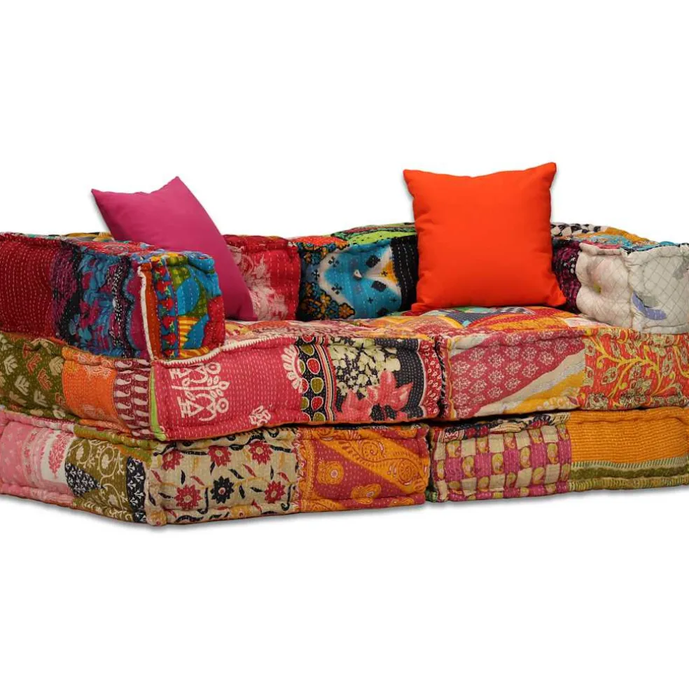 vidaXL Poef tweezits modulair stof patchwork