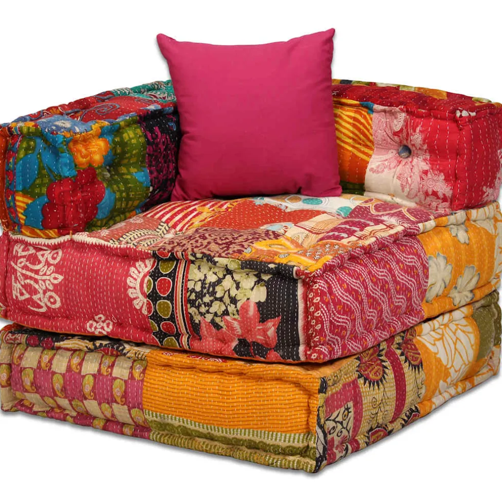 vidaXL Poef tweezits modulair stof patchwork