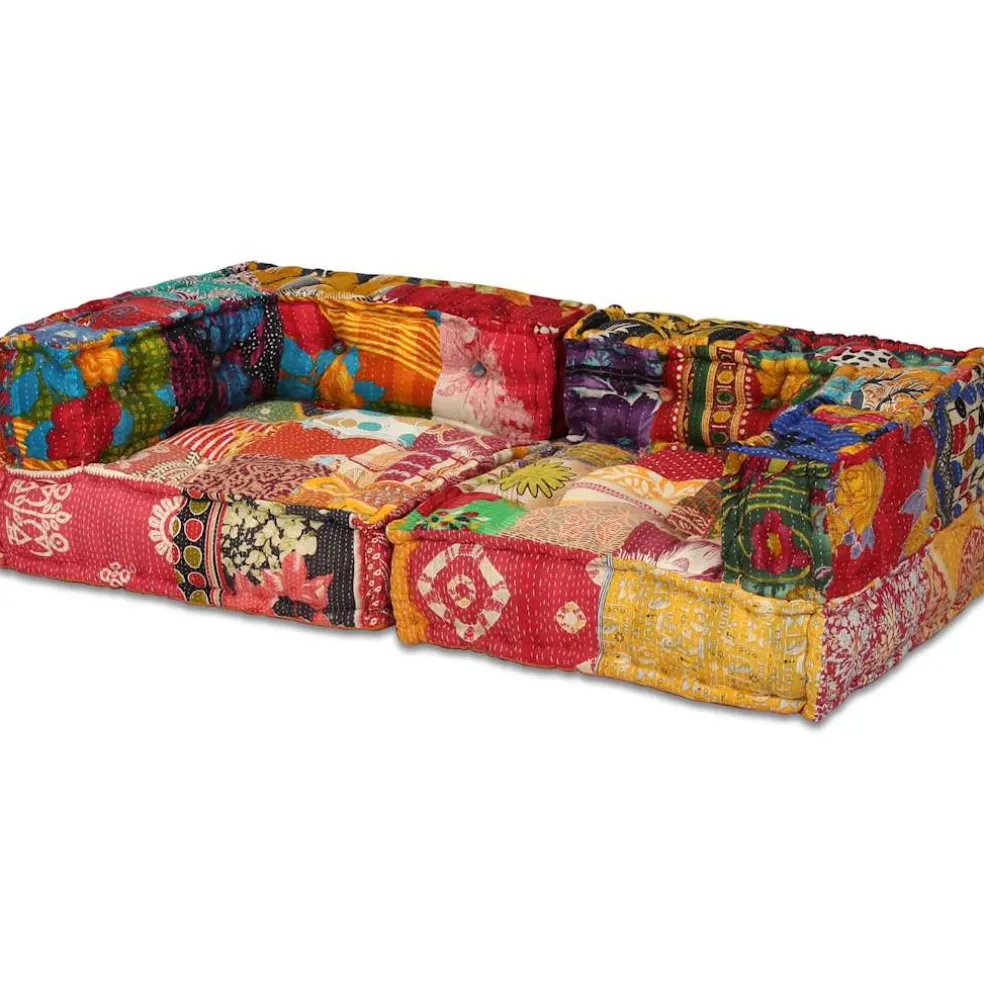 vidaXL Poef tweezits modulair stof patchwork