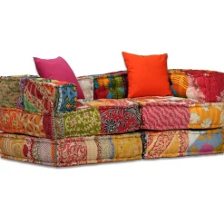 vidaXL Poef tweezits modulair stof patchwork
