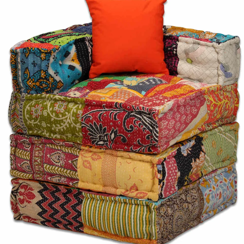 vidaXL Poef tweezits modulair stof patchwork