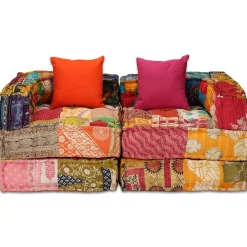 vidaXL Poef tweezits modulair stof patchwork