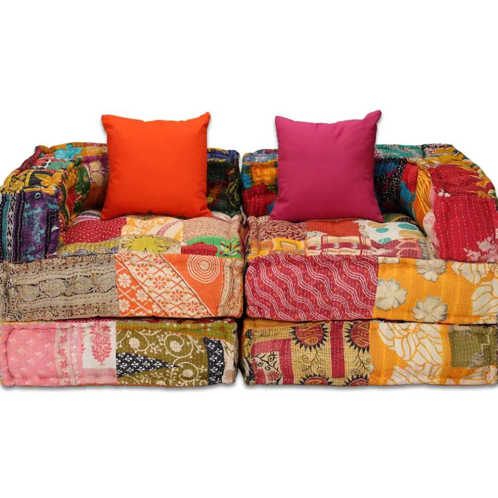 vidaXL Poef tweezits modulair stof patchwork