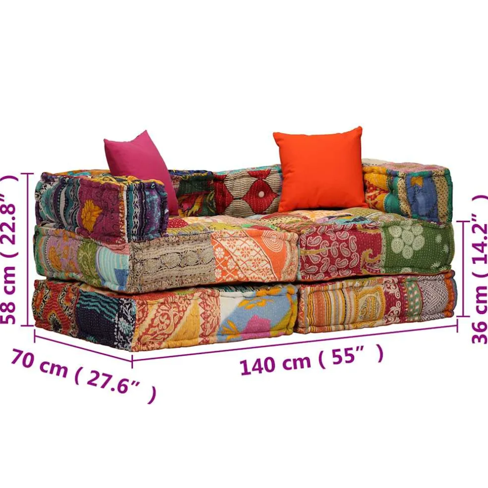 vidaXL Poef tweezits modulair stof patchwork