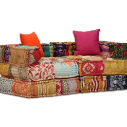 vidaXL Poef tweezits modulair stof patchwork