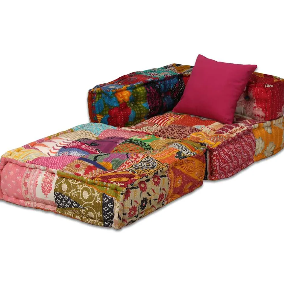 vidaXL Poef tweezits modulair stof patchwork