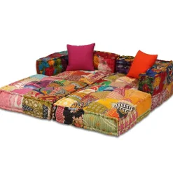 vidaXL Poef tweezits modulair stof patchwork