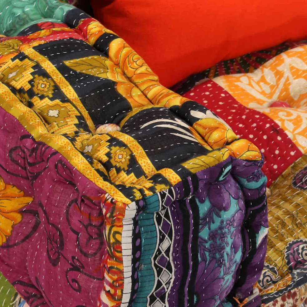vidaXL Poef tweezits modulair stof patchwork