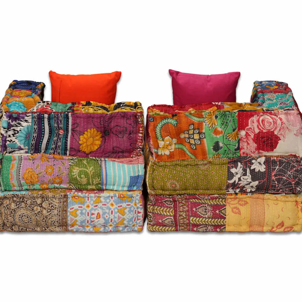 vidaXL Poef tweezits modulair stof patchwork