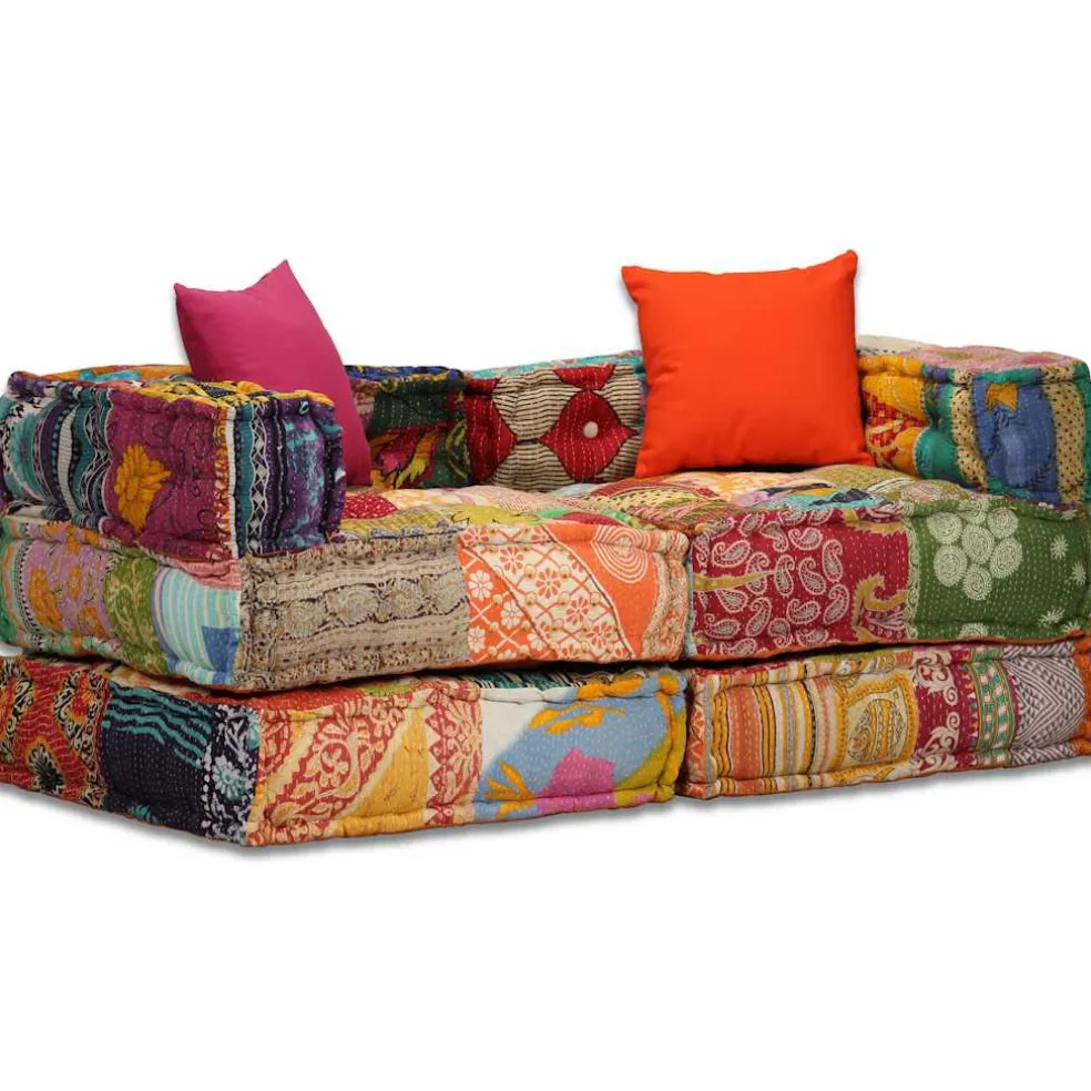 vidaXL Poef tweezits modulair stof patchwork