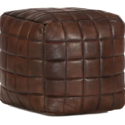 vidaXL Poef 40x40x40 cm echt geitenleer donkerbruin