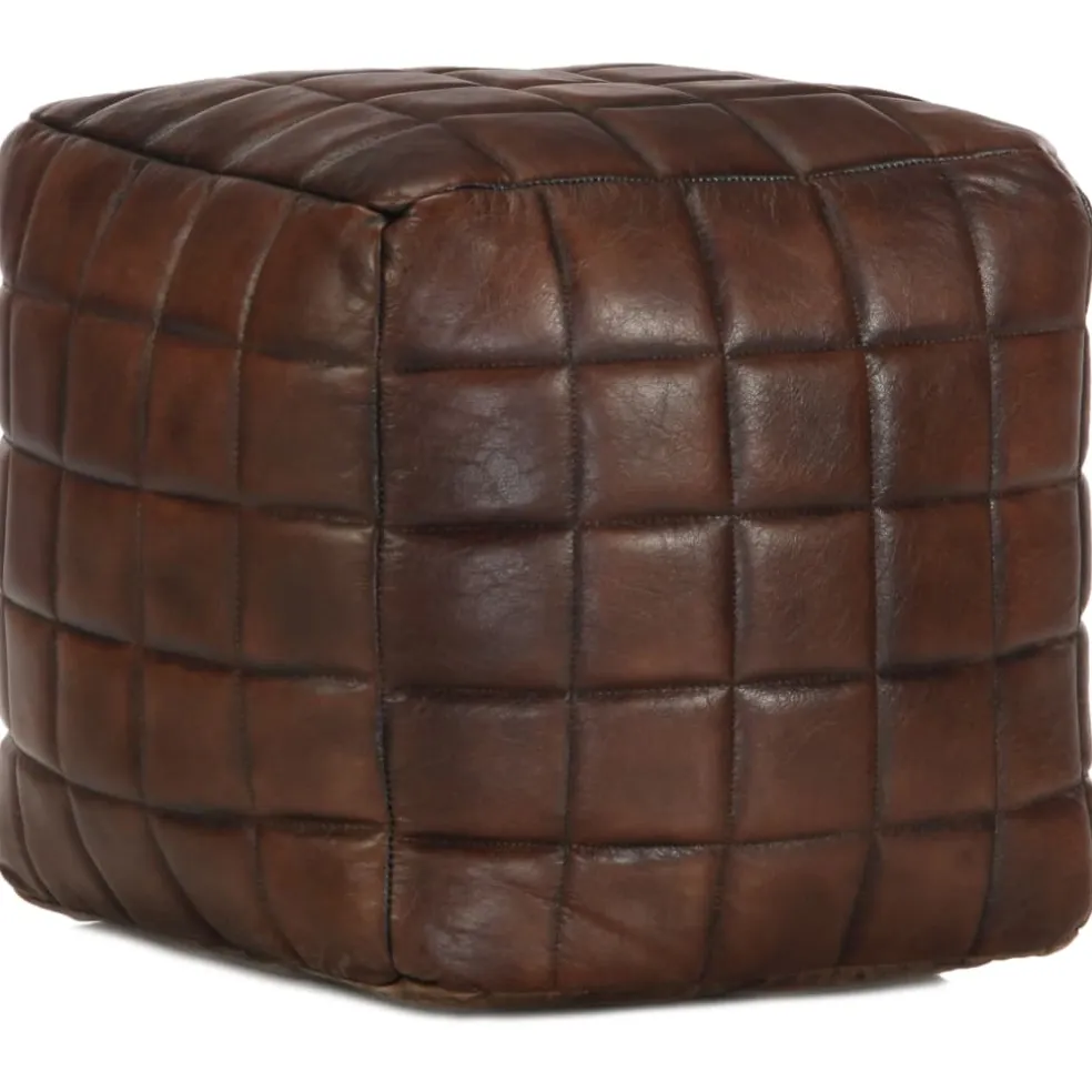 vidaXL Poef 40x40x40 cm echt geitenleer donkerbruin