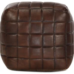 vidaXL Poef 40x40x40 cm echt geitenleer donkerbruin
