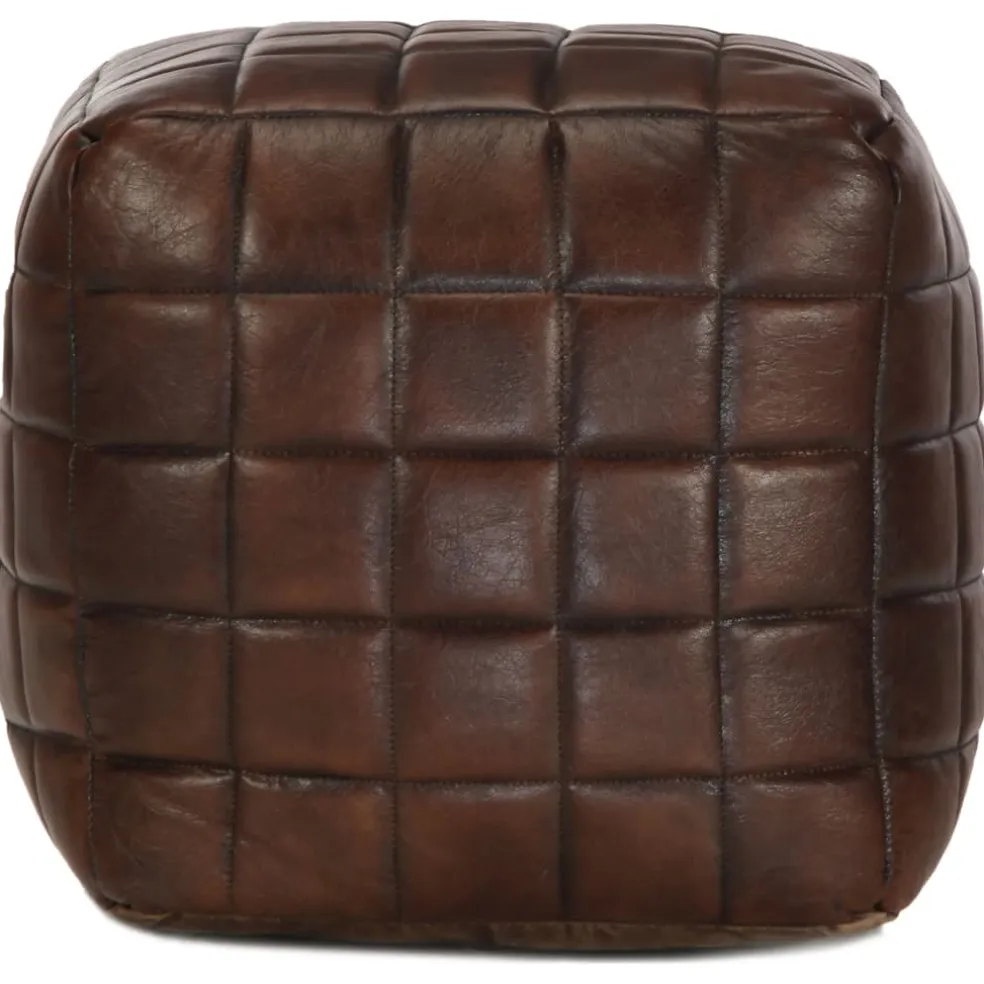 vidaXL Poef 40x40x40 cm echt geitenleer donkerbruin