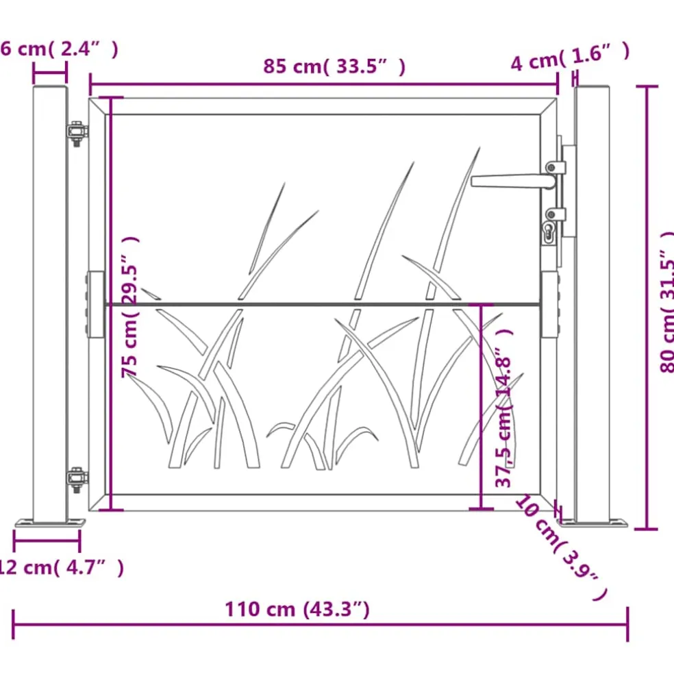 vidaXL Poort grasontwerp 100x75 cm cortenstaal