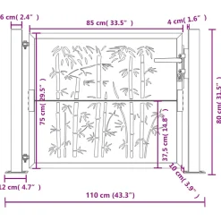 vidaXL Poort met bamboe-ontwerp 100x75 cm staal antracietkleurig