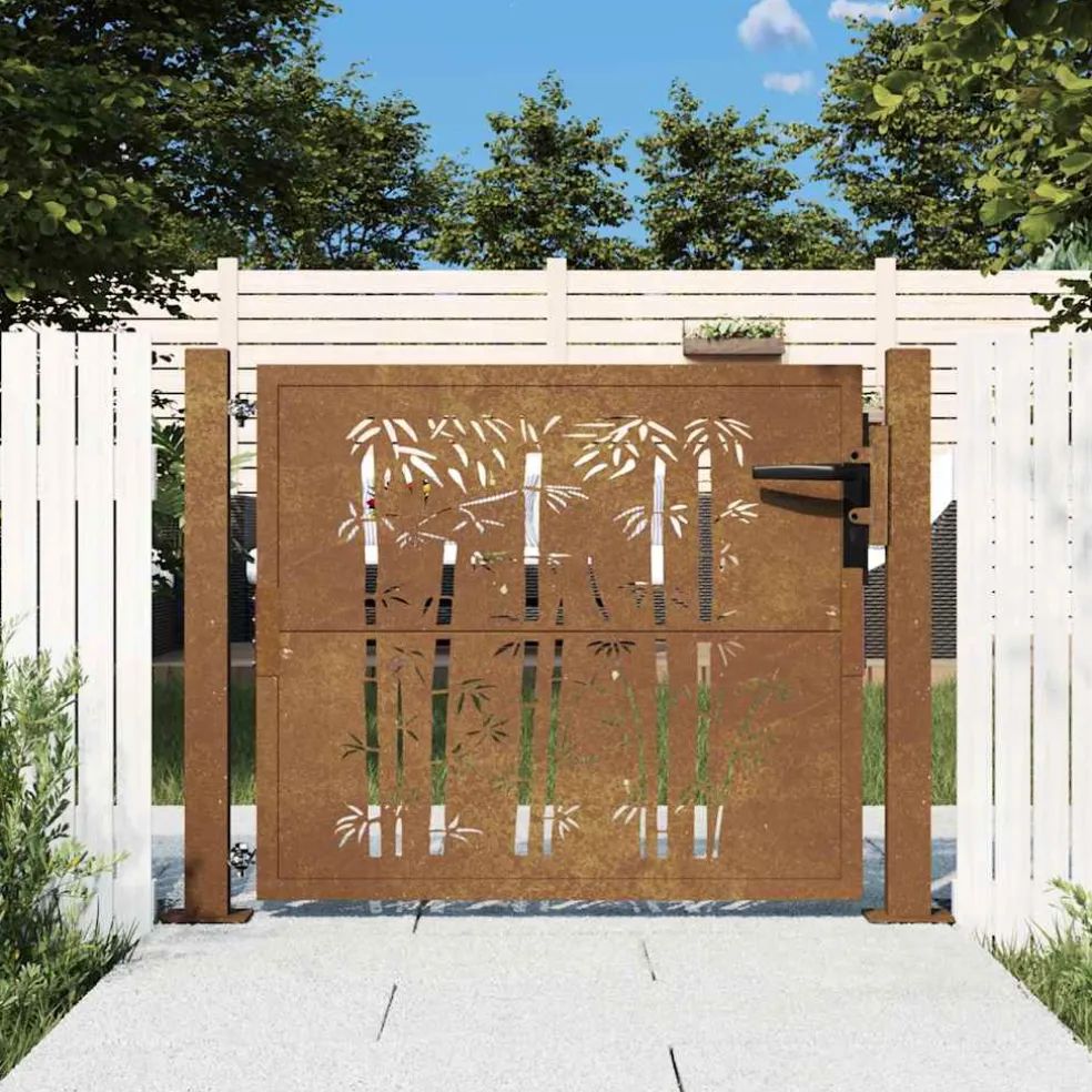 vidaXL Poort met bamboe-ontwerp 100x75 cm cortenstaal