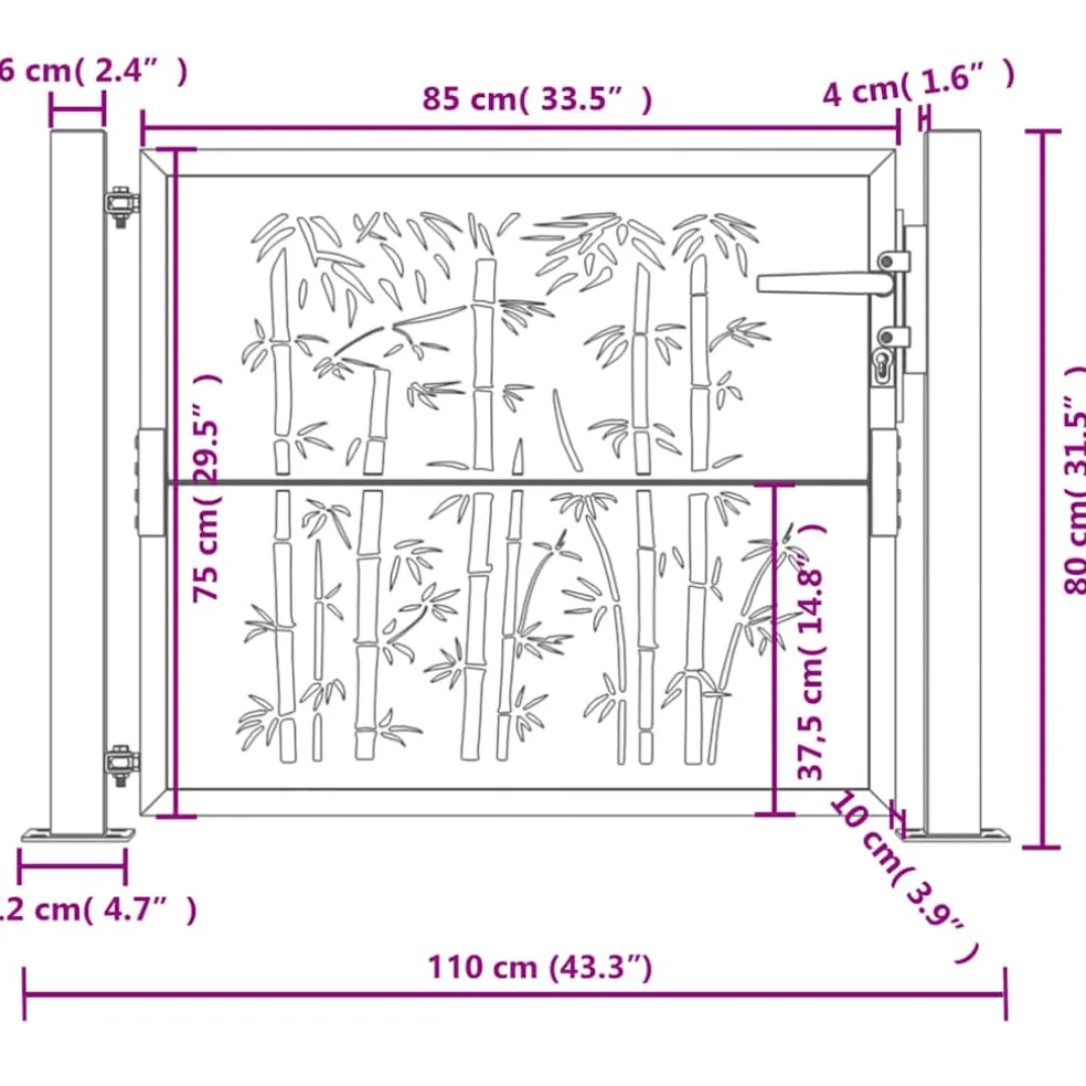 vidaXL Poort met bamboe-ontwerp 100x75 cm cortenstaal