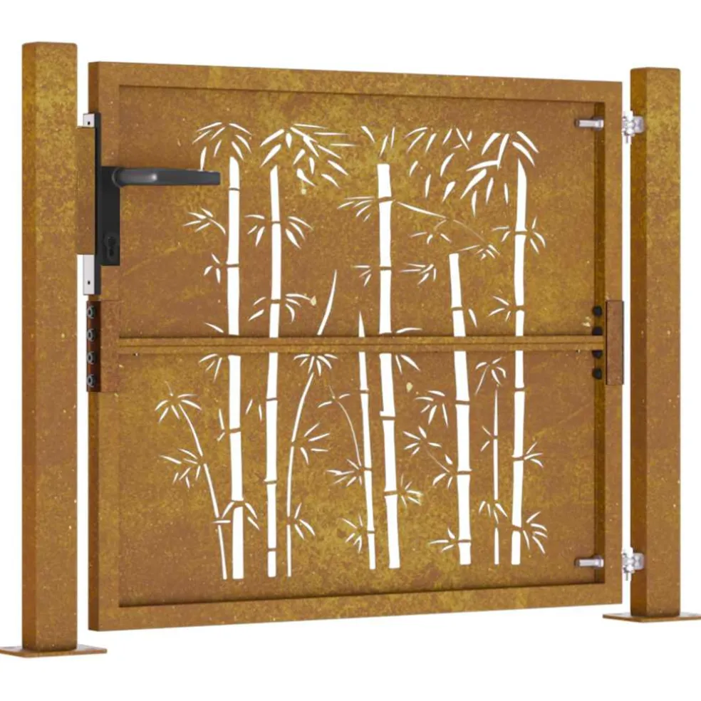 vidaXL Poort met bamboe-ontwerp 100x75 cm cortenstaal