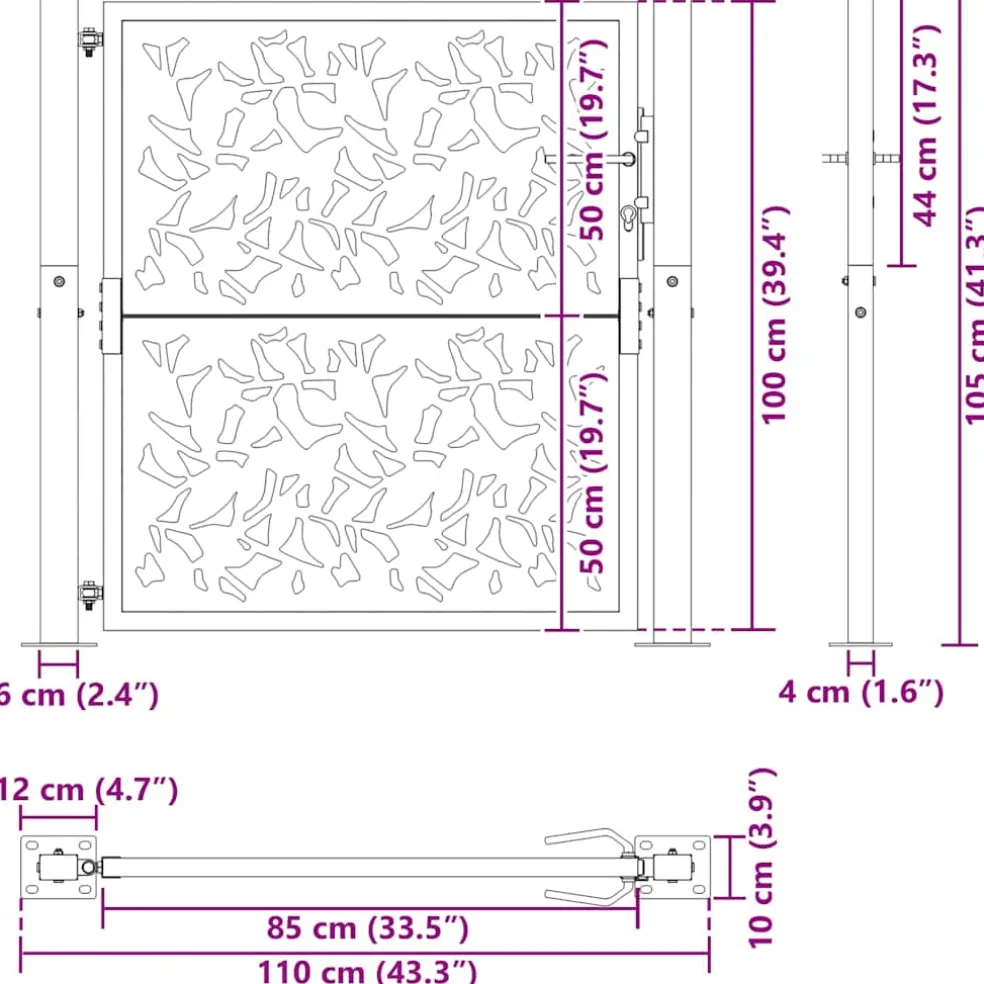 vidaXL Poort met bladontwerp 100x100 cm weervast staal