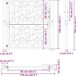 vidaXL Poort met bladontwerp 100x100 cm staal zwart