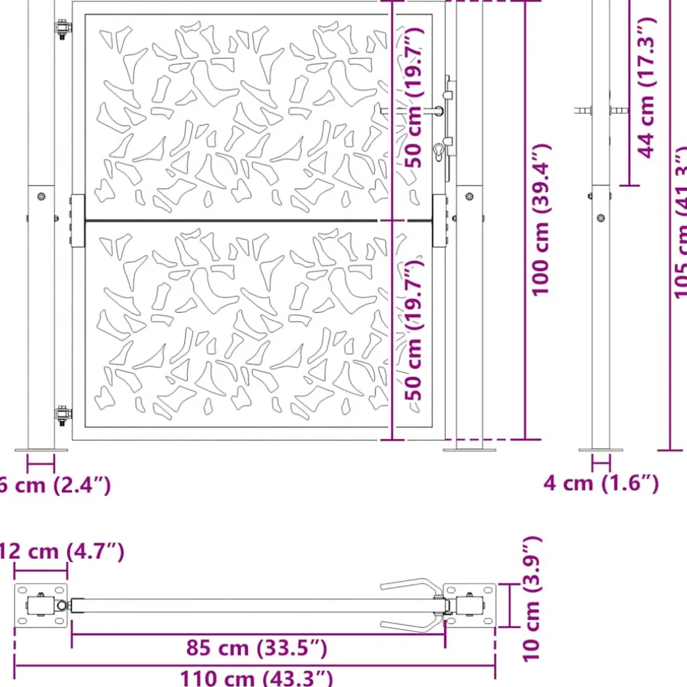 vidaXL Poort met bladontwerp 100x100 cm staal zwart