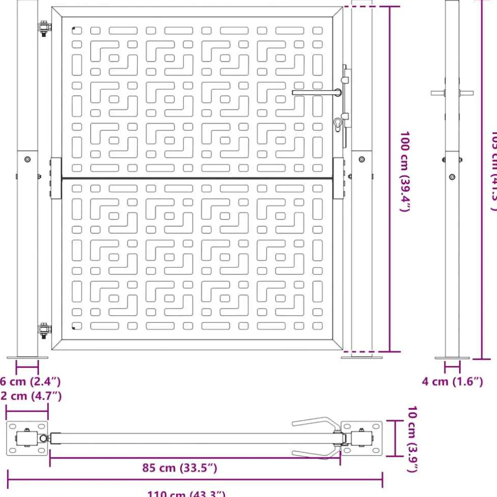 vidaXL Poort met kruisontwerp 100x100 cm weervast staal