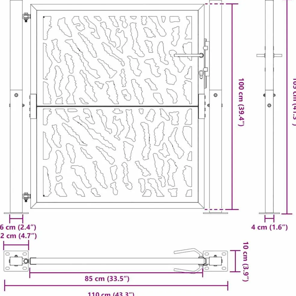 vidaXL Poort met sporenontwerp 100x100 cm weervast staal