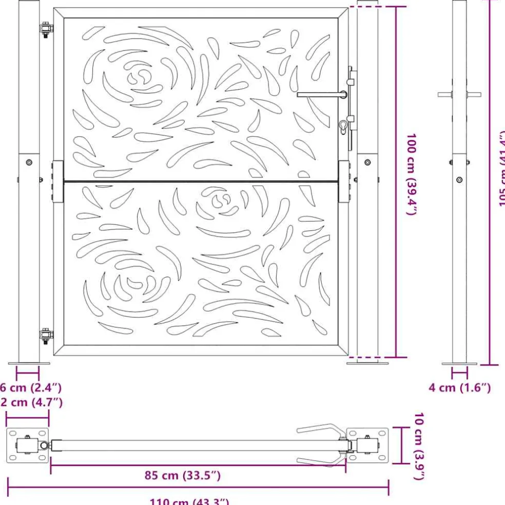 vidaXL Poort met vlamontwerp 100x100 cm staal zwart