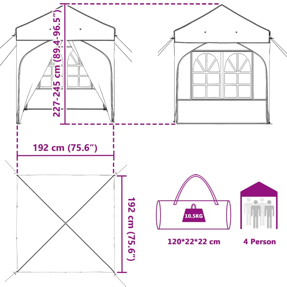 vidaXL Pop-up partytent 192 x 192 x 245 cm Antraciet