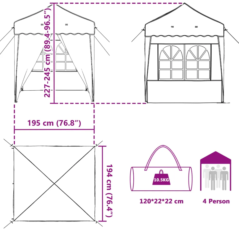 vidaXL Pop-up partytent 195 x 195 x 245 cm Bordeauxrood Oxford Stof