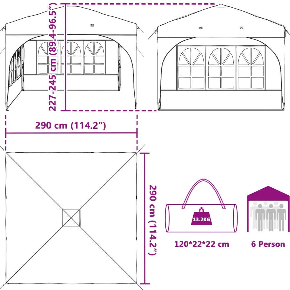 vidaXL Pop-up partytent 290 x 290 x 245 cm Crèmekleurig