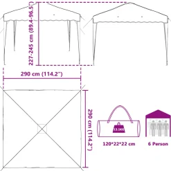 vidaXL Pop-up partytent 288 x 288 x 245 cm Crèmekleurig Oxford Stof