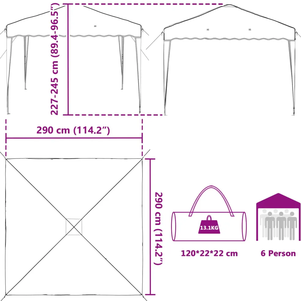 vidaXL Pop-up partytent 288 x 288 x 245 cm Crèmekleurig Oxford Stof
