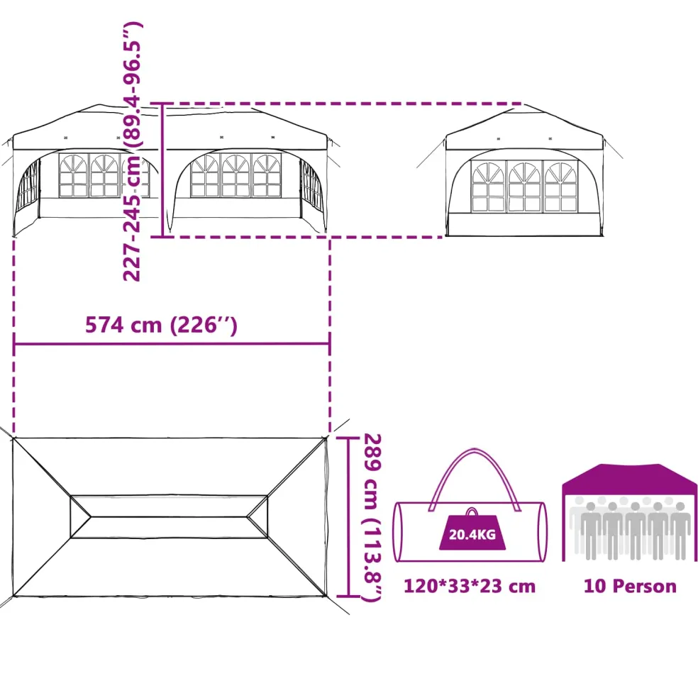 vidaXL Pop-up partytent 575 x 288 x 245 cm Groen Oxford Stof