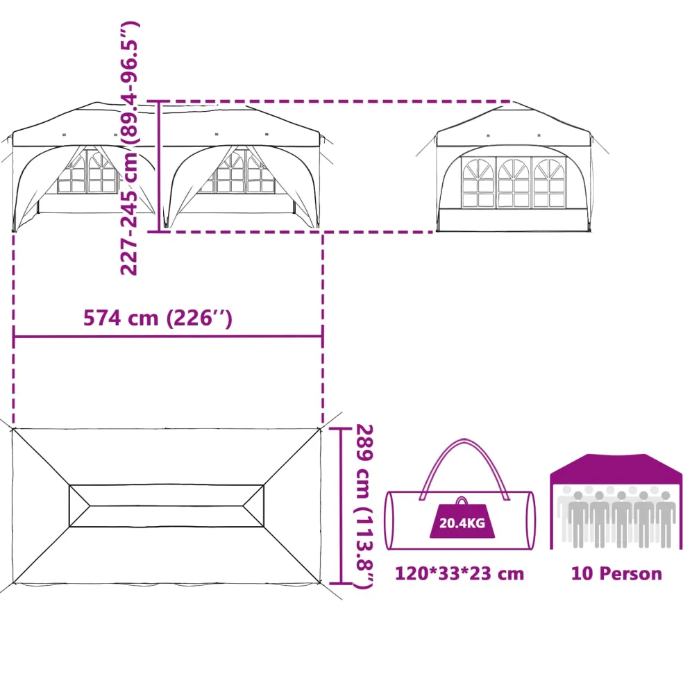 vidaXL Pop-up partytent 575 x 288 x 245 cm Oranje Oxford Stof