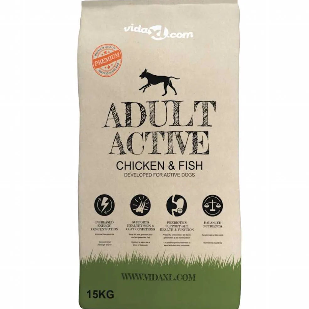 vidaXL Premium hondenvoer droog Adult Active Chicken & Fish (2 x 15 kg)