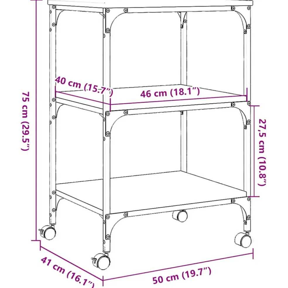 vidaXL Printerkastje 3-laags 50x41x75 cm bewerkt hout sonoma eiken
