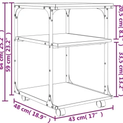 vidaXL Printerkastje 3-laags 43x48x64 cm bewerkt hout sonoma eiken