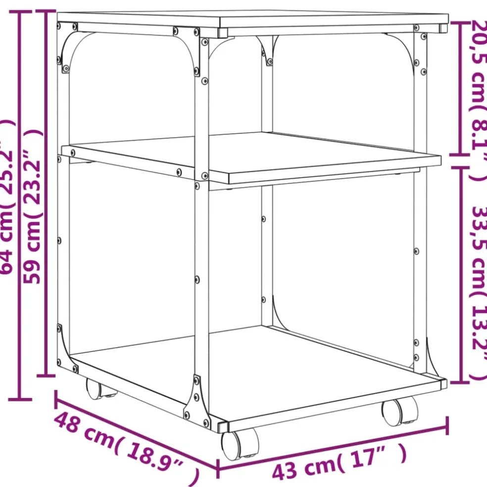 vidaXL Printerkastje 3-laags 43x48x64 cm bewerkt hout sonoma eiken